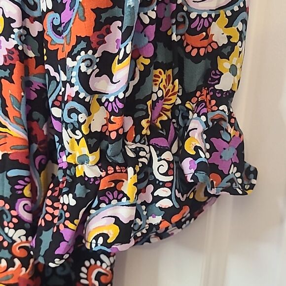 LOFT Floral Button Front Tiered Multicolor Floral Long Sleeve Dress Size XL - Picture 5 of 13